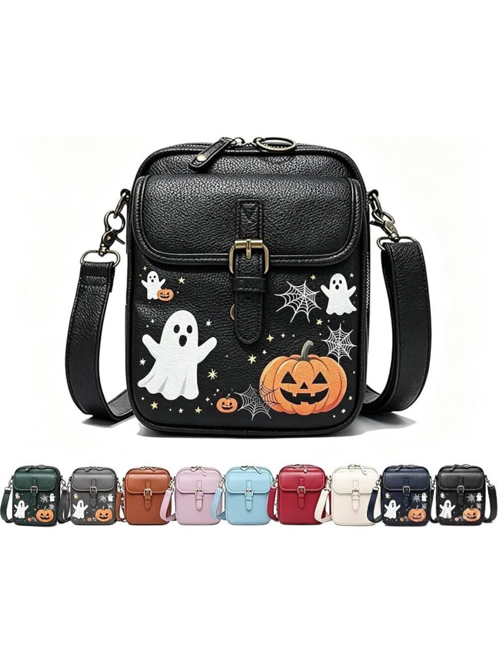 Women Halloween-Black Capacity Purse Card Slots Shoulder Leather Crossbody Bags - Picture 1 of 6